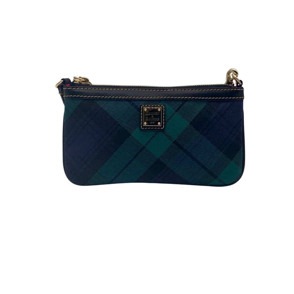 Dooney & Bourke Navy & Green Fabric Plaid Wristlet